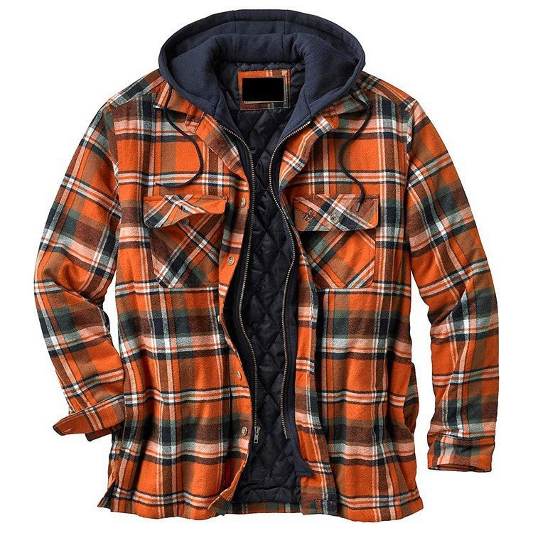 Men’s Hooded Jacket – Quilted Lining – Relaxed Fit – Plaid Pattern