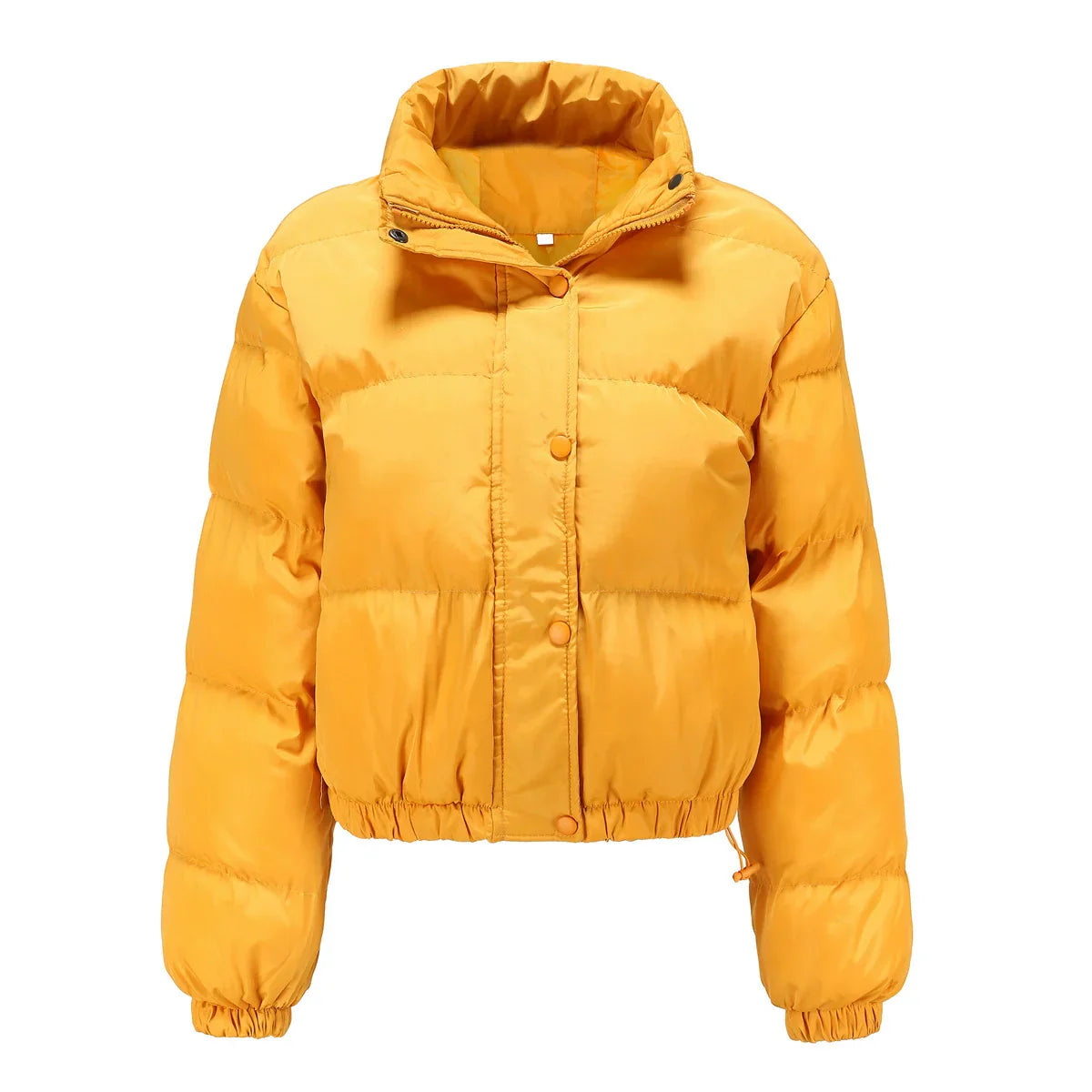 Women’s Puffer Jacket – Oversized Fit – Cropped Length – High Collar – Quilted Warm Design