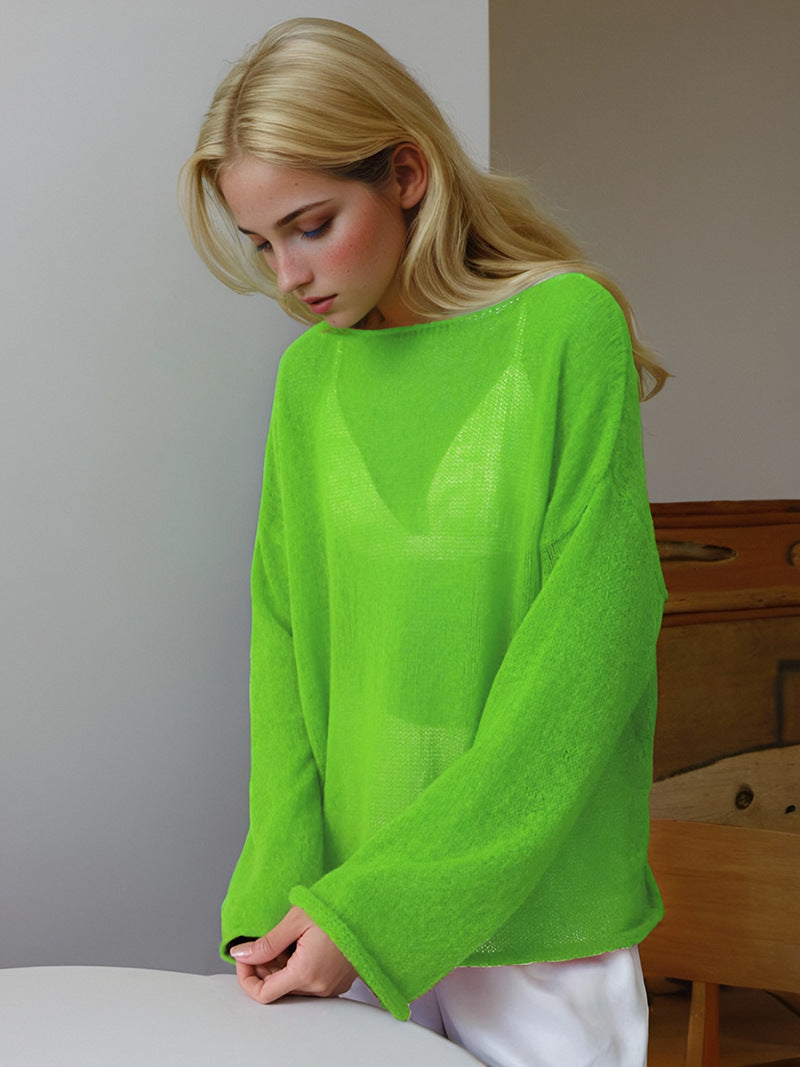 Women’s Knit Sweater – Oversized Fit – Lightweight Breathable – Long Sleeve Round Neck