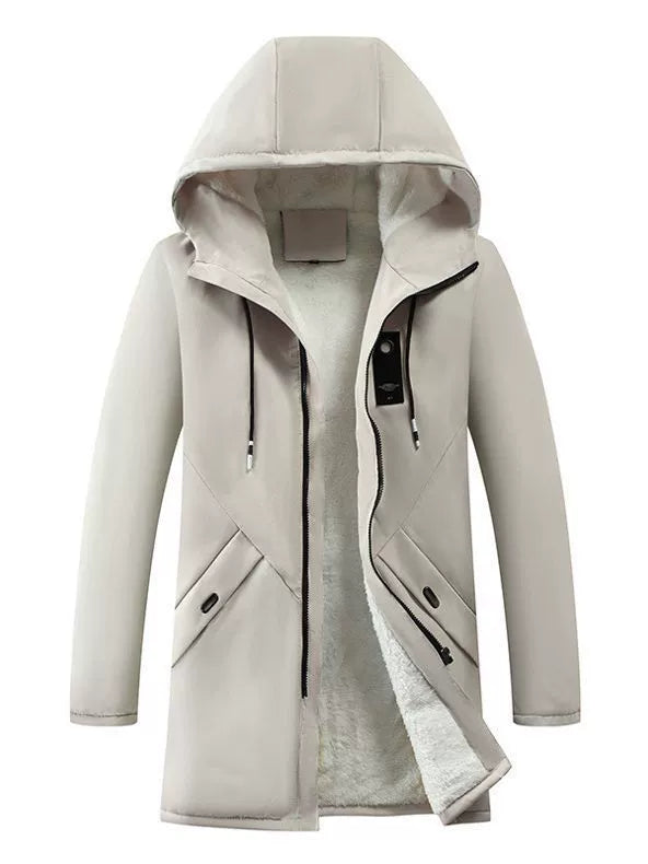 Men’s Hooded Jacket – Fleece Lined – Windproof Mid-Length – Casual Outerwear