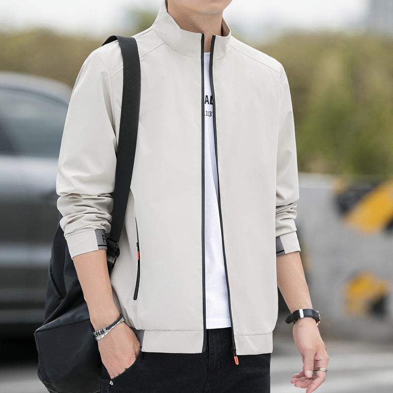 Men’s Jacket – Relaxed Fit – High Collar – Water-Resistant – Zipper Front Casual Layer