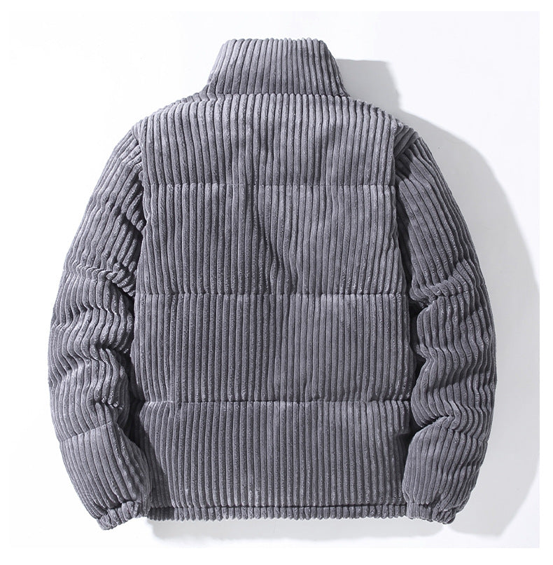 Women's Corduroy Puffer Jacket - High Neck - Quilted Warm Insulated Coat