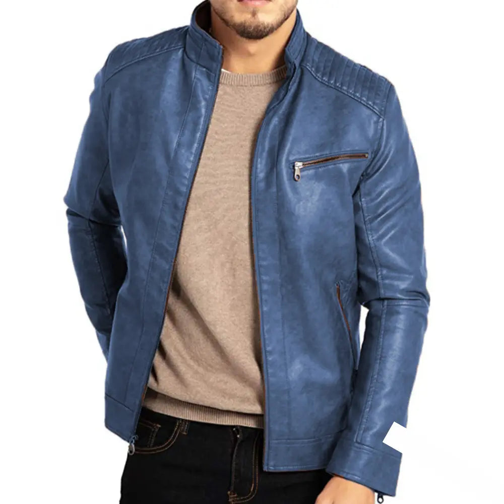 Men’s Faux Leather Jacket - Slim Fit - Stand Collar - Zipper Closure - Stylish Design