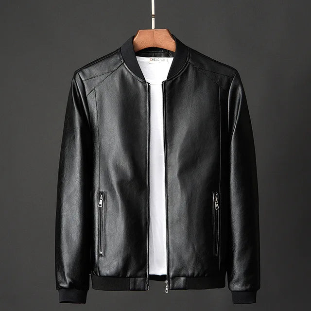 Men’s Leather Bomber Jacket – Zipper Closure – Vintage Motorcycle Style – Secure Pockets