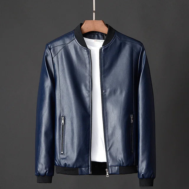 Men’s Leather Bomber Jacket – Zipper Closure – Vintage Motorcycle Style – Secure Pockets