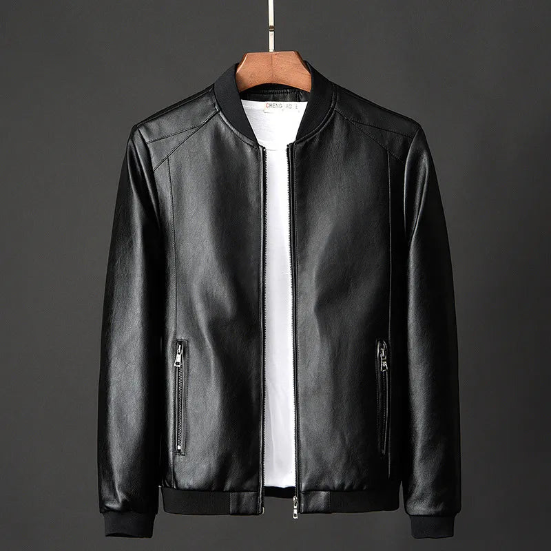 Men’s Leather Bomber Jacket – Zipper Closure – Vintage Motorcycle Style – Secure Pockets