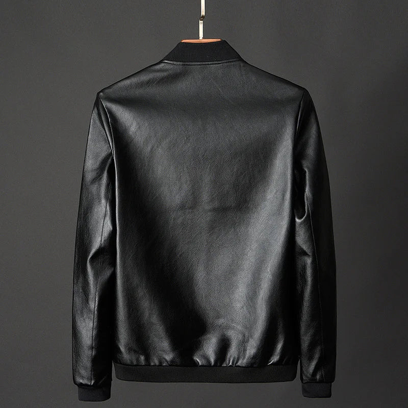 Men’s Leather Bomber Jacket – Zipper Closure – Vintage Motorcycle Style – Secure Pockets