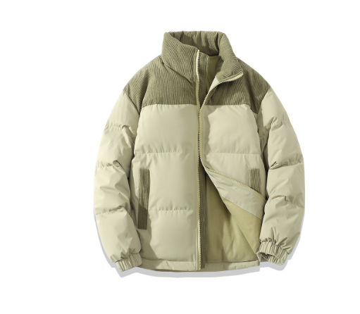 Men’s Quilted Jacket – Relaxed Fit – Ribbed Shoulder Panels – High Collar – Zip Front