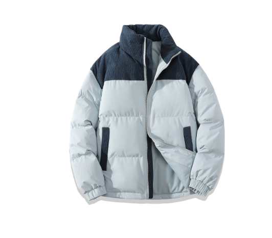 Men’s Quilted Jacket – Relaxed Fit – Ribbed Shoulder Panels – High Collar – Zip Front