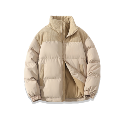 Men’s Quilted Jacket – Relaxed Fit – Ribbed Shoulder Panels – High Collar – Zip Front