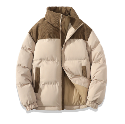 Men’s Quilted Jacket – Relaxed Fit – Ribbed Shoulder Panels – High Collar – Zip Front