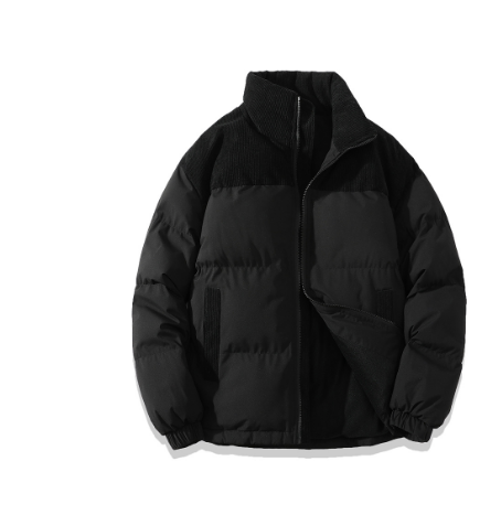 Men’s Quilted Jacket – Relaxed Fit – Ribbed Shoulder Panels – High Collar – Zip Front
