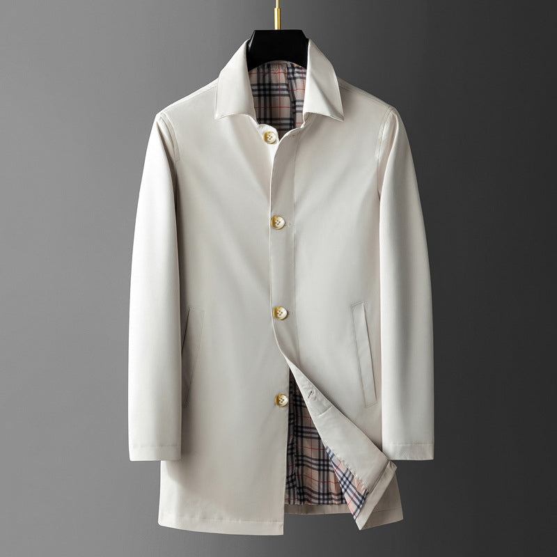 Men’s Coat – Tailored Fit – Wool Blend – Button Front – Plaid Lined – Mid Length