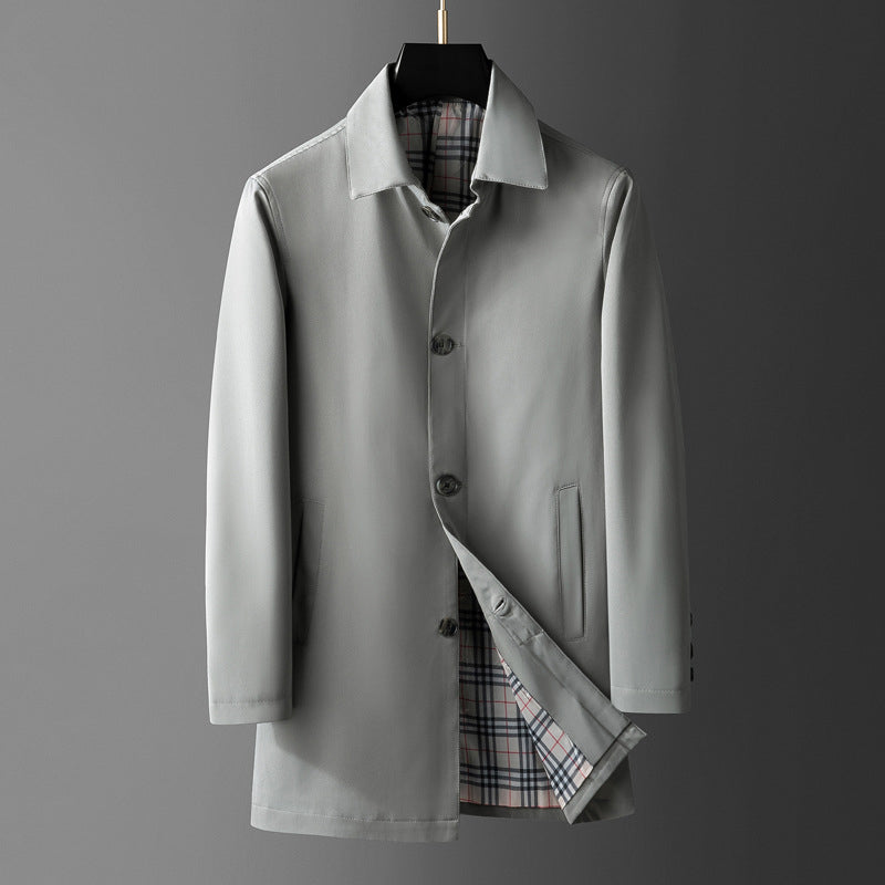 Men’s Coat – Tailored Fit – Wool Blend – Button Front – Plaid Lined – Mid Length