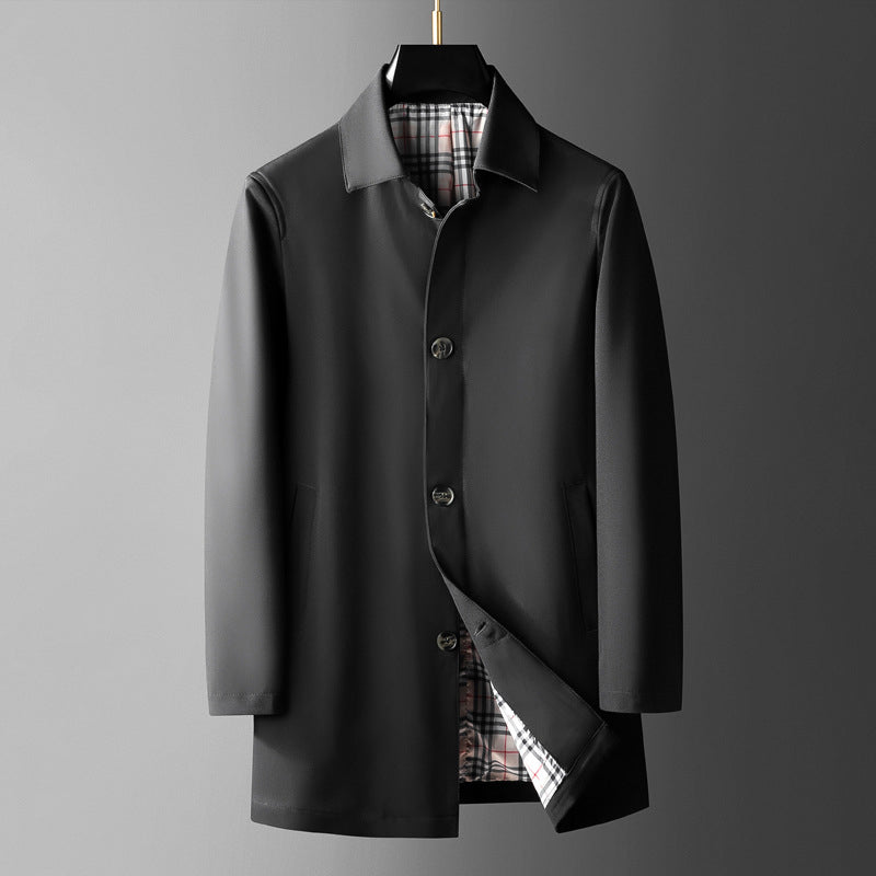 Men’s Coat – Tailored Fit – Wool Blend – Button Front – Plaid Lined – Mid Length