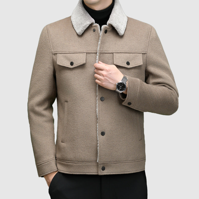 Men’s Jacket – Regular Fit – Sherpa Lined – Wool Look – Fleece Collar – Button Front