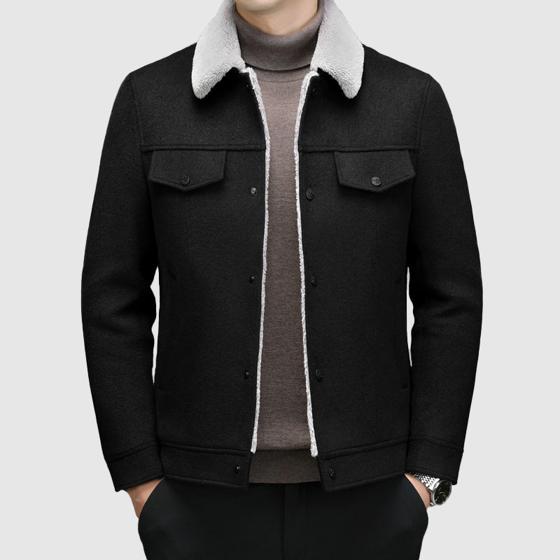 Men’s Jacket – Regular Fit – Sherpa Lined – Wool Look – Fleece Collar – Button Front