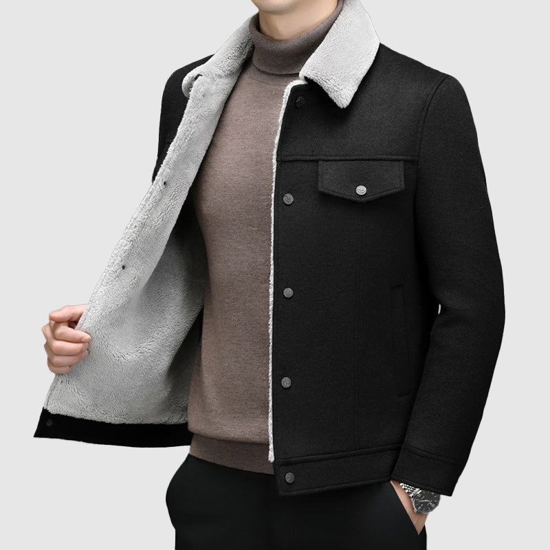 Men’s Jacket – Regular Fit – Sherpa Lined – Wool Look – Fleece Collar – Button Front