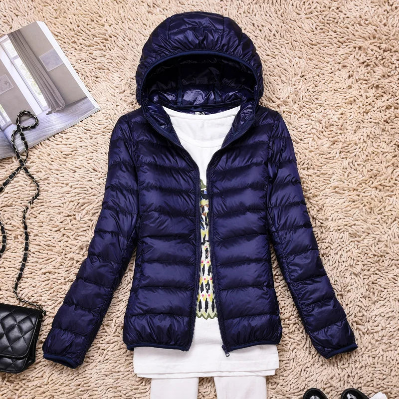 Women’s Down Jacket – Quilted – Tailored Fit – Hooded Hip Length