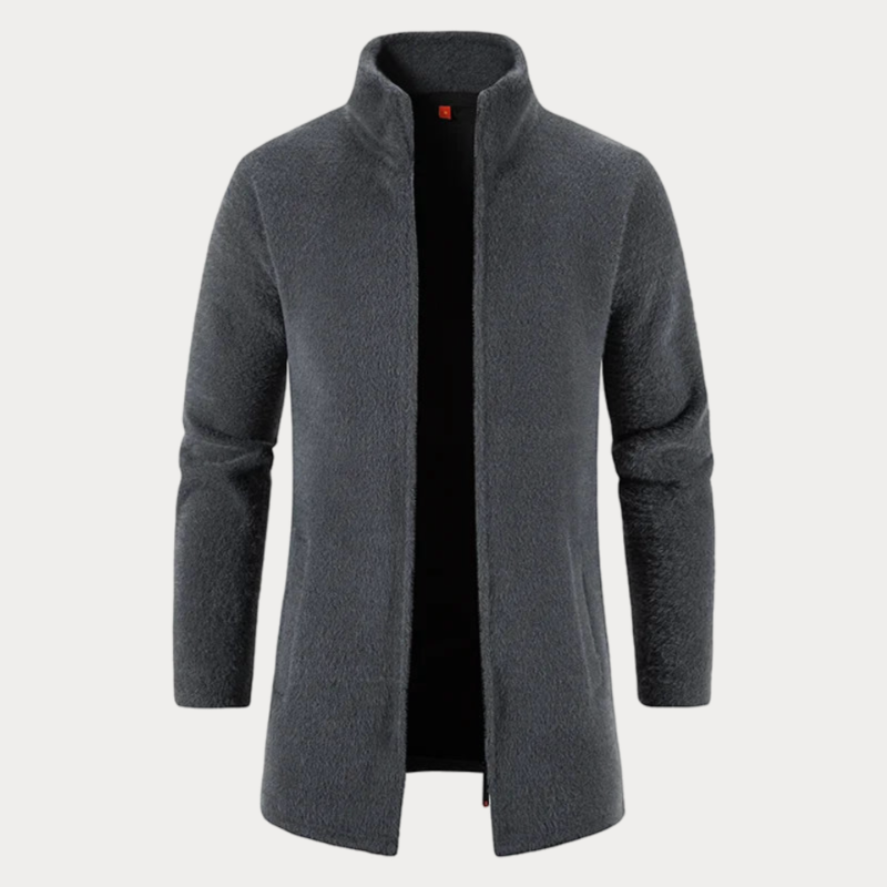 Men’s Long Coat – Wool Blend – Classic Fit – Full Length – High Collar – Structured Design