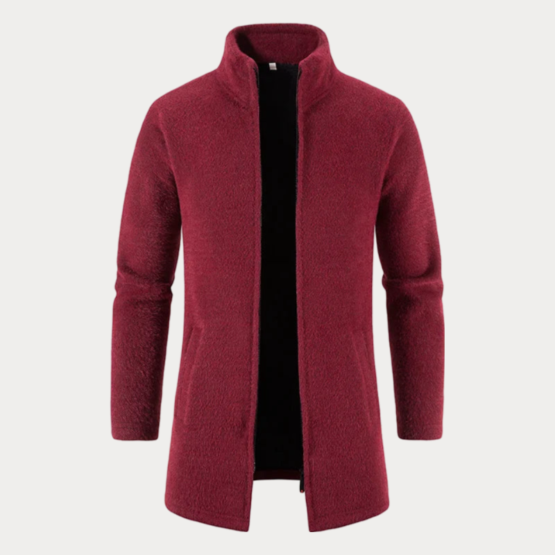 Men’s Long Coat – Wool Blend – Classic Fit – Full Length – High Collar – Structured Design
