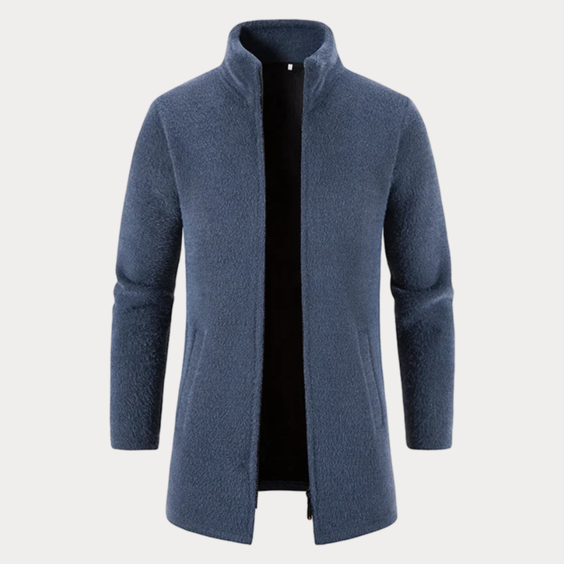 Men’s Long Coat – Wool Blend – Classic Fit – Full Length – High Collar – Structured Design