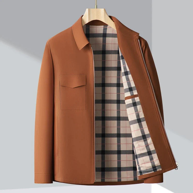 Men’s Jacket – Structured Fit – Plaid Lining – Collared – Hip Length – Smart Casual