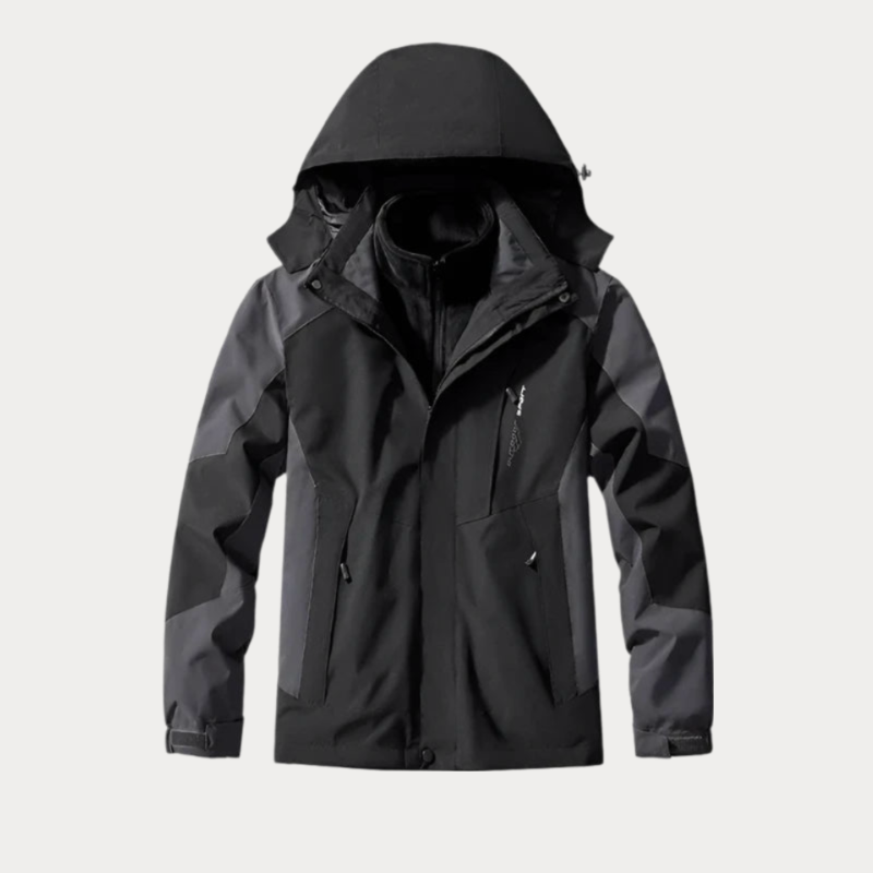 Men’s Outdoor Jacket – Water-Resistant – Detachable Hood – Zip Pockets – Standard Fit