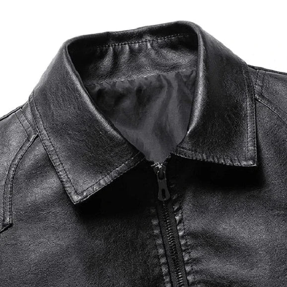 Men’s Leather Jacket - Structured Fit - Turn-Down Collar - Zipper Closure - Classic Design