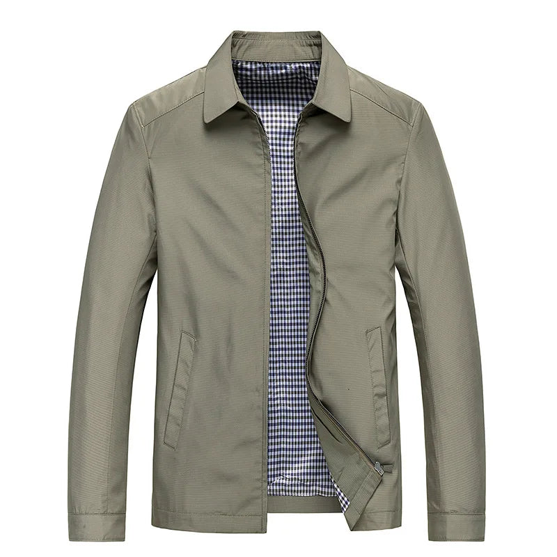Men’s Tailored Jacket – Water-Resistant – Zip Front – Fold-Down Collar – Check Lining