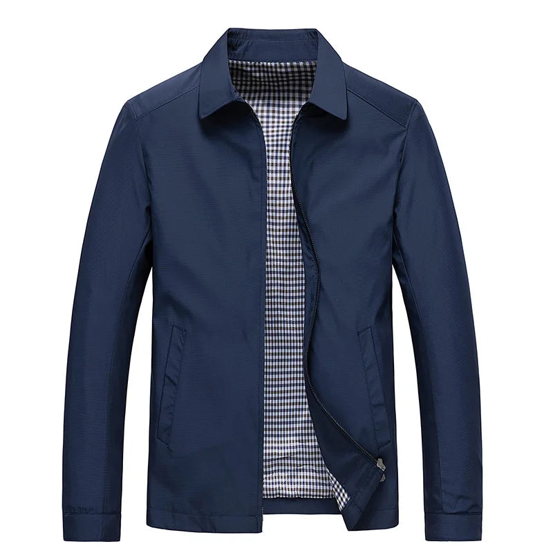 Men’s Tailored Jacket – Water-Resistant – Zip Front – Fold-Down Collar – Check Lining