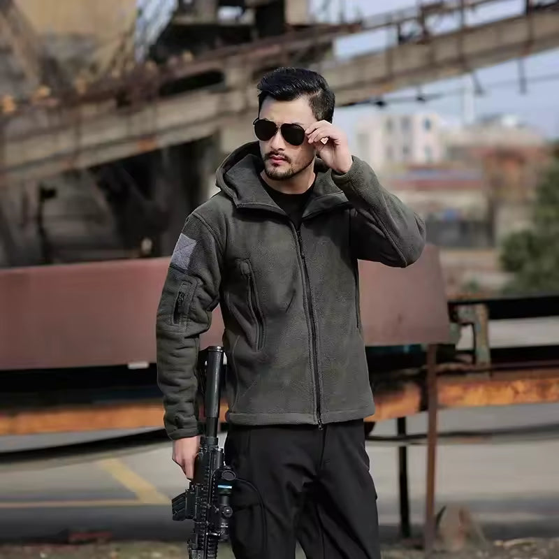 Men’s Tactical Jacket – Thermal Fleece – Hooded – Utility Pockets – Regular Fit