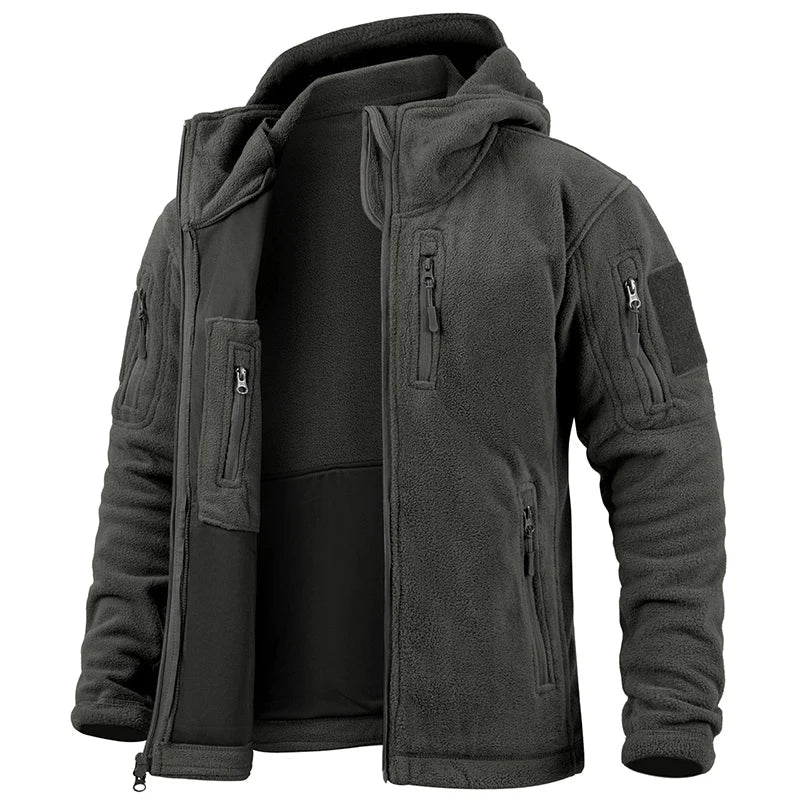 Men’s Tactical Fleece Jacket – Regular Fit – Full Zip – Hooded – Multi-Pocket Design