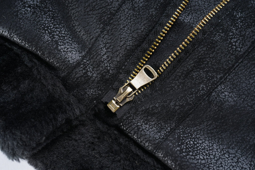 Men’s Leather Jacket - Shearling Lined - High Collar - Button Closure - Tailored Fit