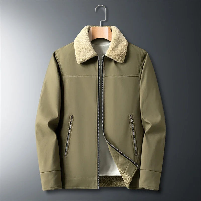 Men’s Jacket – Full Zip Woven Fabric – Sherpa Collar – Regular Fit – Casual Outerwear