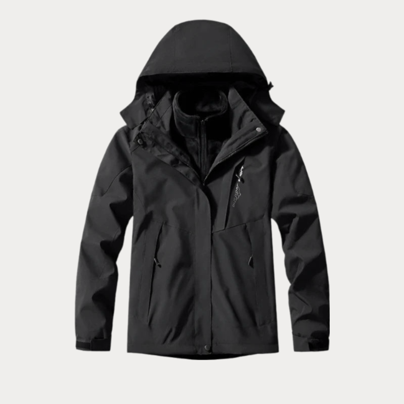 Men’s Outdoor Jacket – Water-Resistant – Detachable Hood – Zip Pockets – Standard Fit