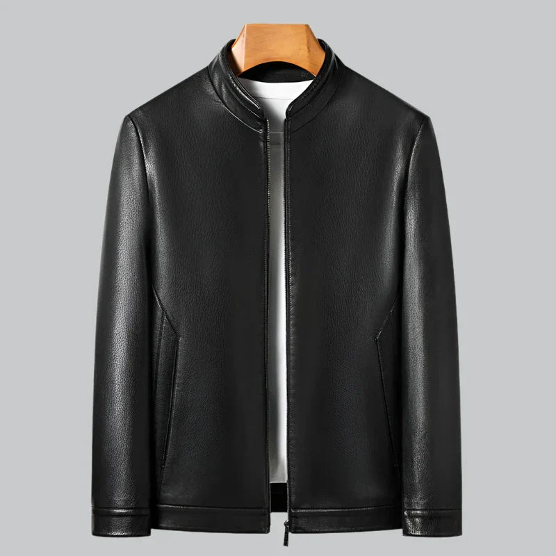 Men’s Leather Jacket – Slim Fit – Washed Sheepskin – Minimalist Zip-Up Design