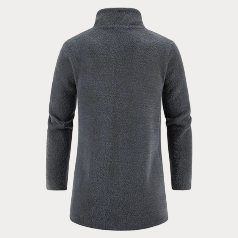 Men’s Long Coat – Wool Blend – Classic Fit – Full Length – High Collar – Structured Design