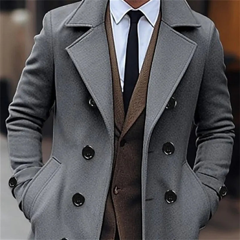 Men’s Trench Coat – Wool – Double-Breasted – Tailored Fit – Formal Long Overcoat
