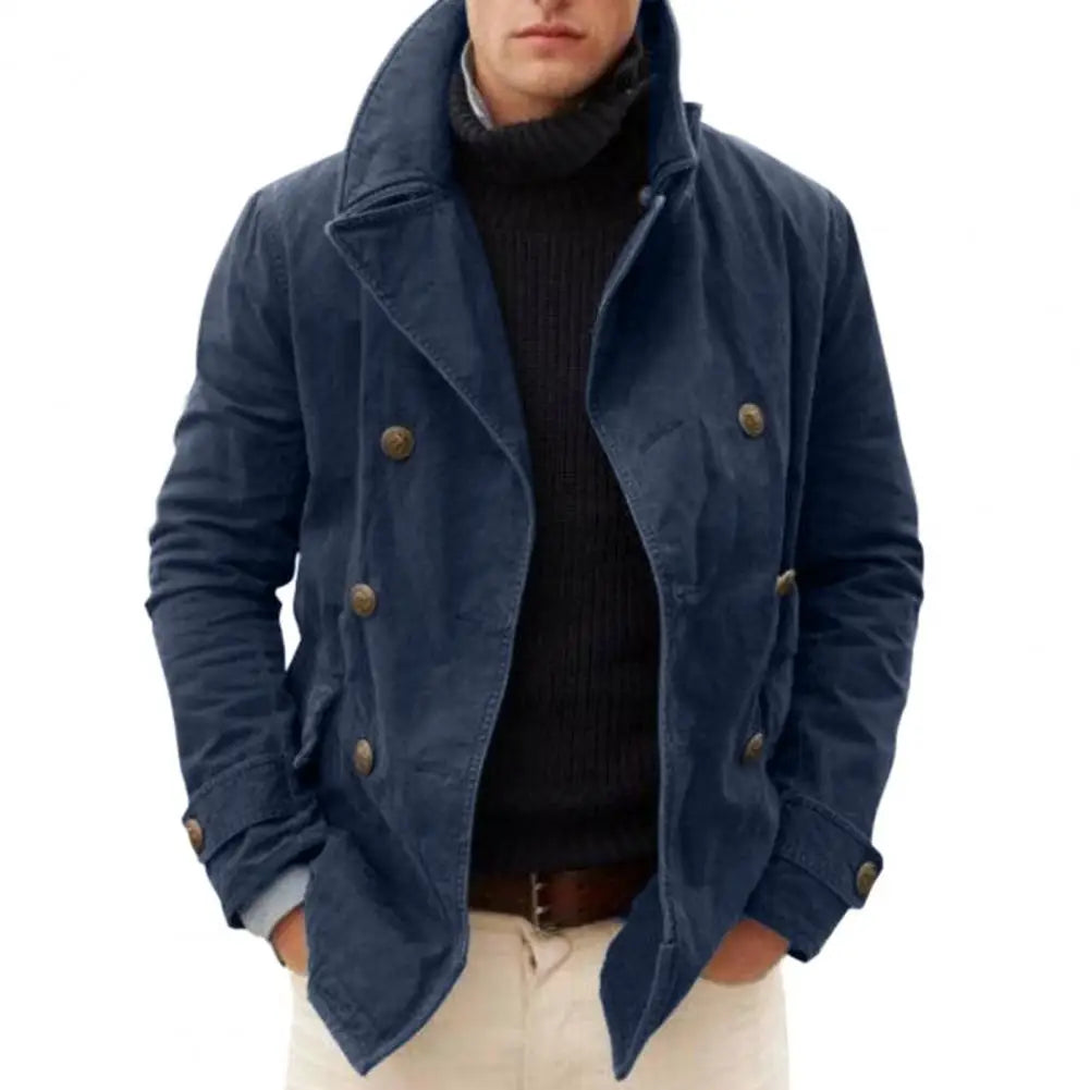 Men’s Peacoat – Wool Blend – Tailored Fit – Double-Breasted Notched Lapel Coat