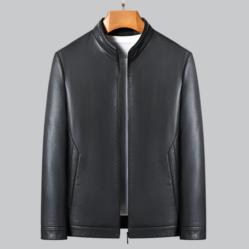 Men’s Leather Jacket – Slim Fit – Washed Sheepskin – Minimalist Zip-Up Design