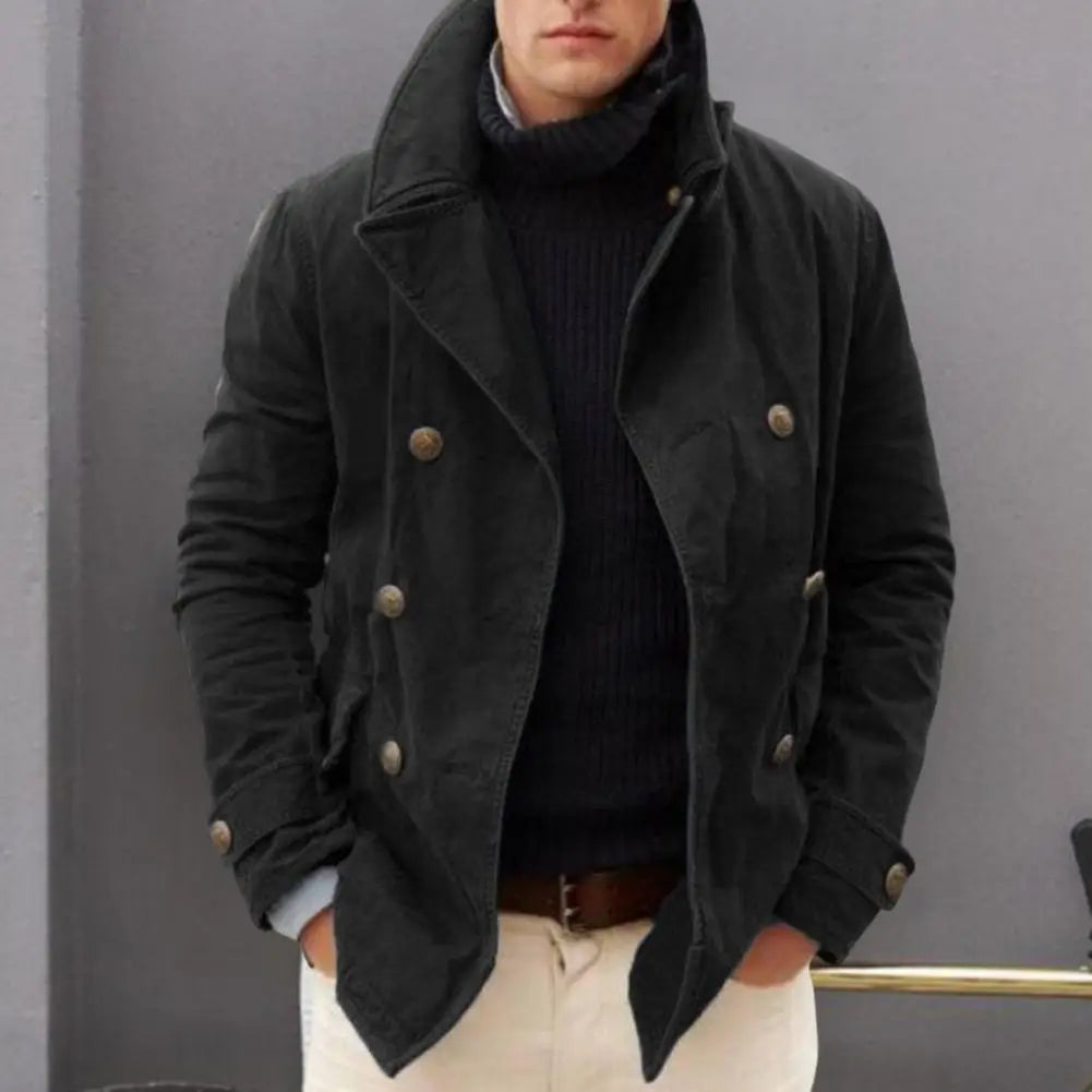 Men’s Peacoat – Wool Blend – Tailored Fit – Double-Breasted Notched Lapel Coat