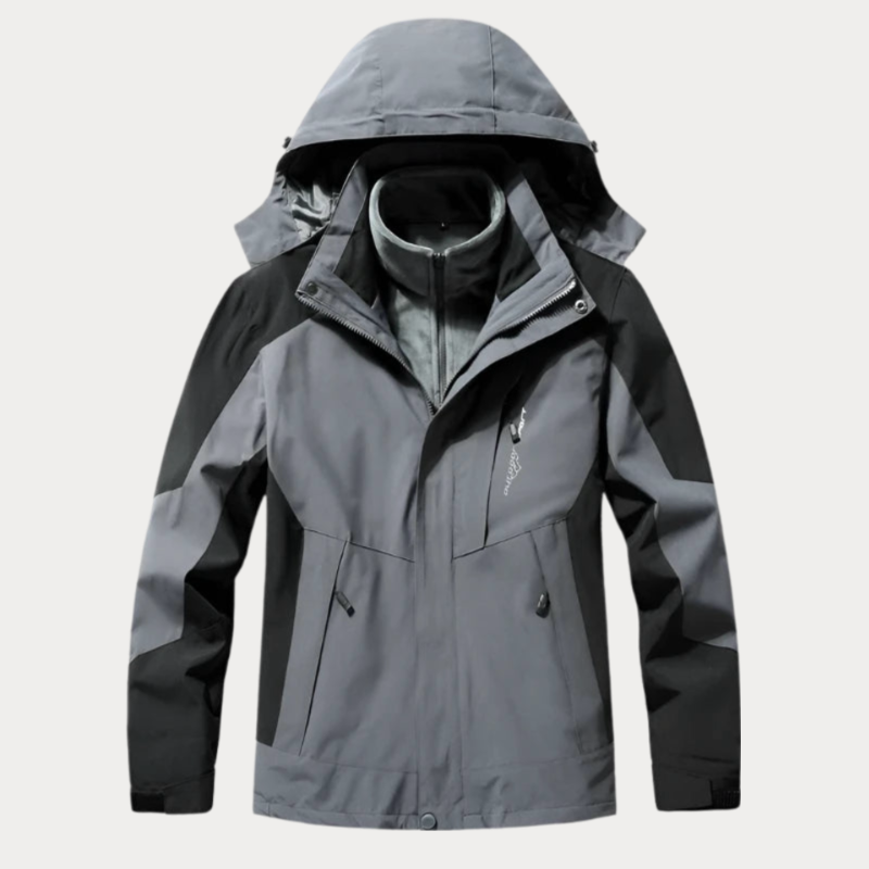 Men’s Outdoor Jacket – Water-Resistant – Detachable Hood – Zip Pockets – Standard Fit