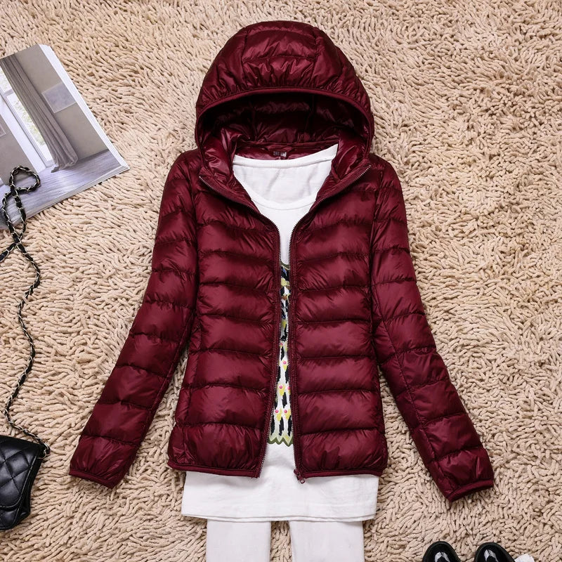 Women’s Down Jacket – Quilted – Tailored Fit – Hooded Hip Length
