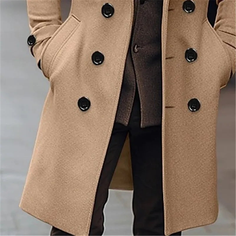 Men’s Trench Coat – Wool – Double-Breasted – Tailored Fit – Formal Long Overcoat
