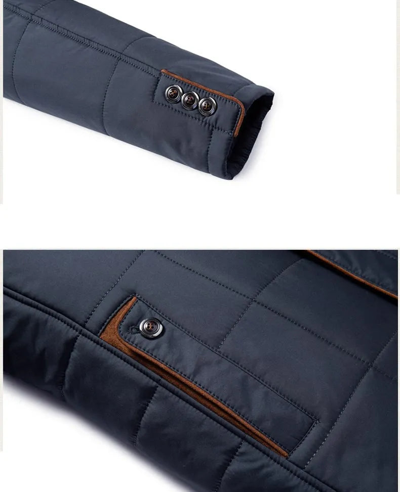 Men’s Quilted Jacket - Insulated Warmth - High Collar - Button & Zip Closure - Smart Casual