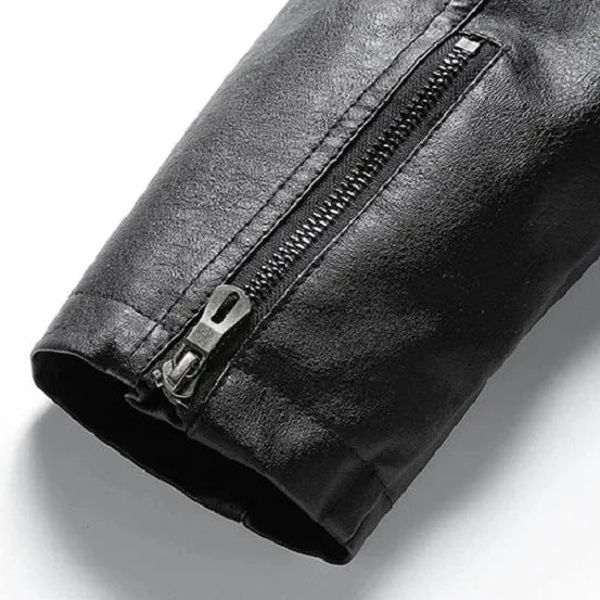 Men’s Leather Jacket - Structured Fit - Turn-Down Collar - Zipper Closure - Classic Design