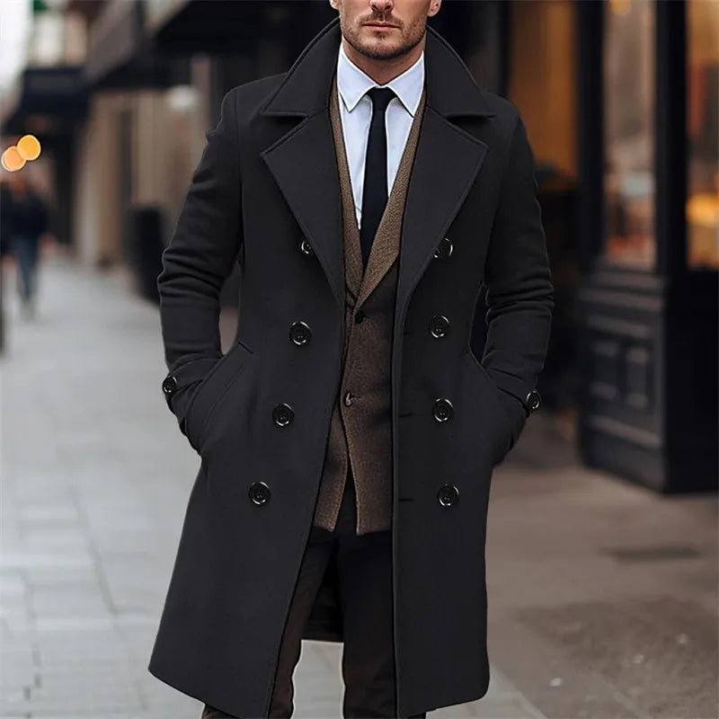 Men’s Trench Coat – Wool – Double-Breasted – Tailored Fit – Formal Long Overcoat