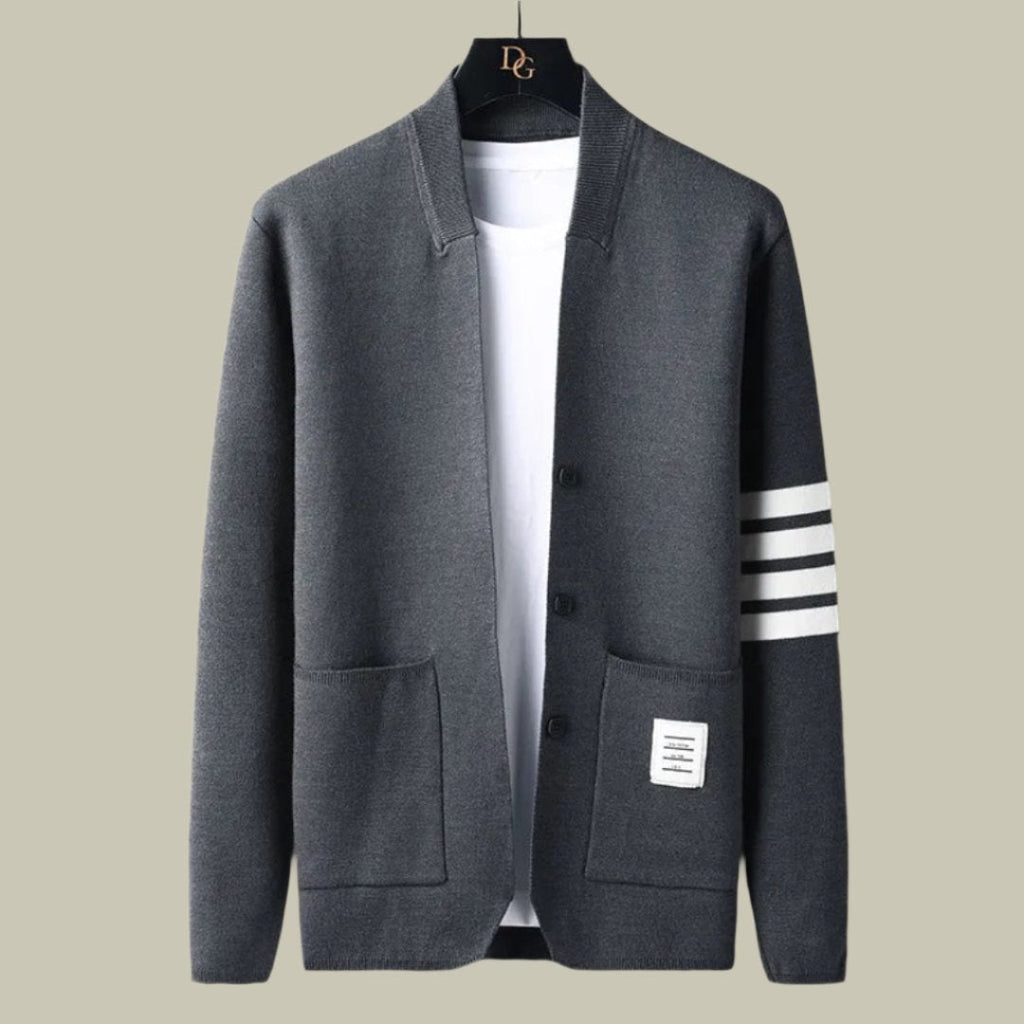 Men’s Jacket – Slim Fit – V-Neck – Button Up – Casual Knitted Blend – Sporty Detail