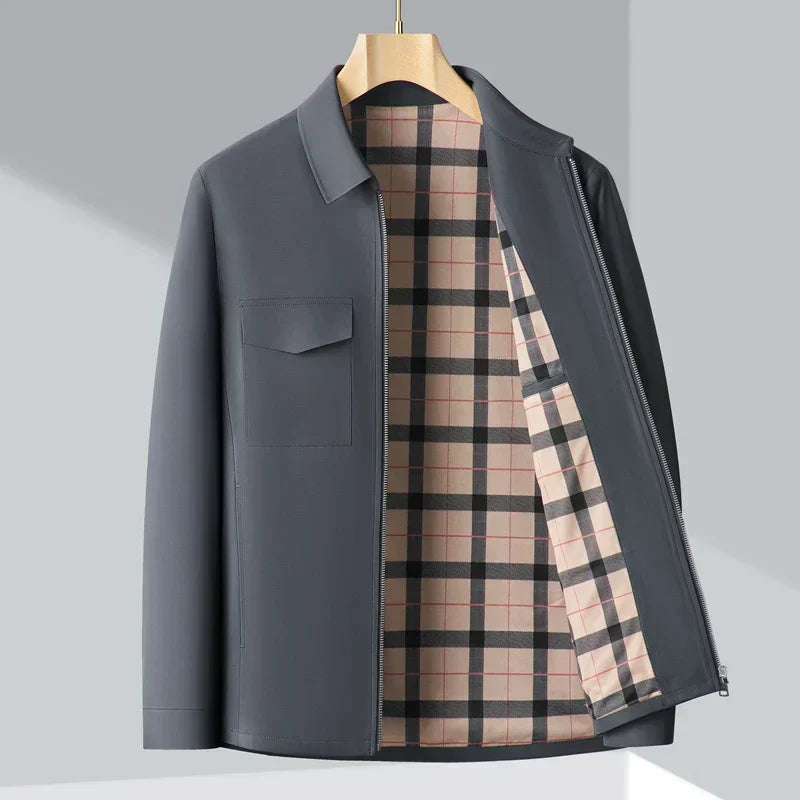 Men’s Jacket – Structured Fit – Plaid Lining – Collared – Hip Length – Smart Casual